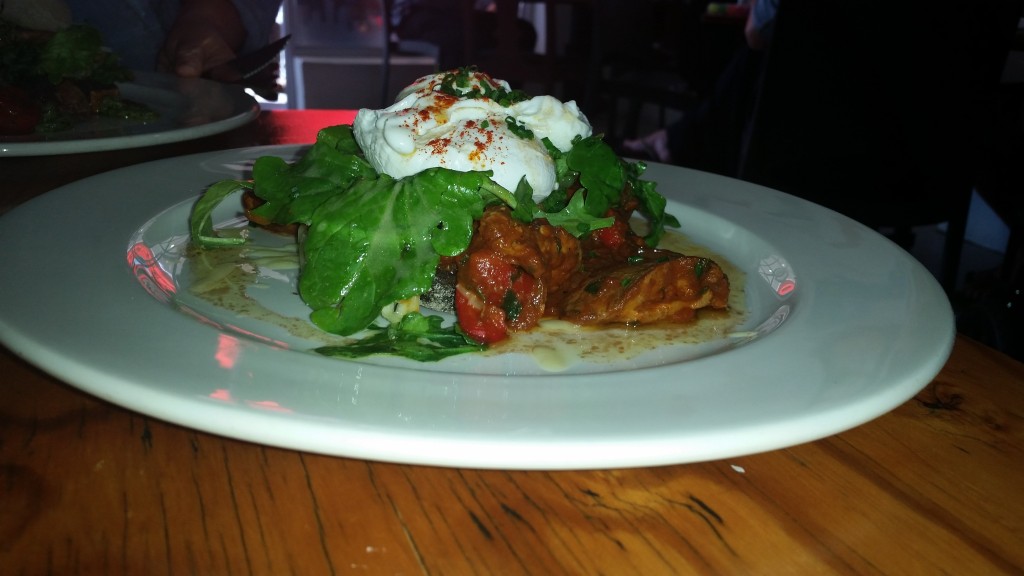 Devilled chicken livers topped with poached eggs