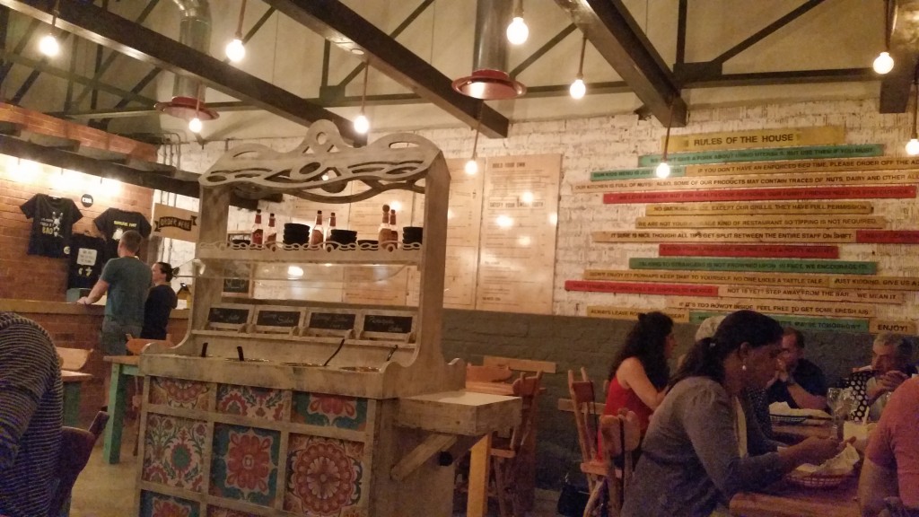 Fun and funky interior of FOUR15 Mexican restaurant.