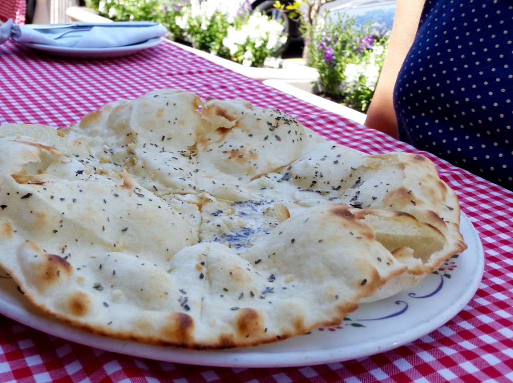 Foccacia topped with garlic and herbs